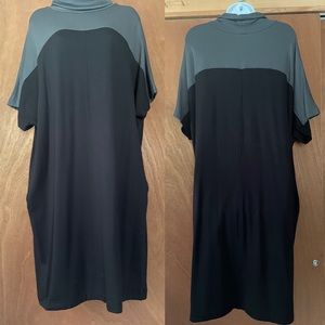 Women's career dress Crewneck L Black Gray side pockets kimono sleeves Prologue